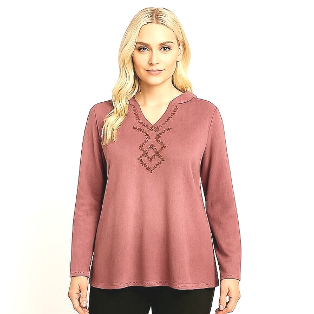 Ivy and Lace Mauve Boho Faux Suede Front Embellished Women's Tunic Top Size Med